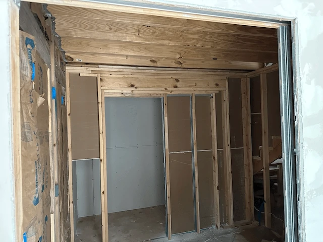Unfinished closet and bath.